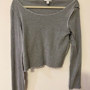 Topshop Lettuce Edge Cotton Blend T-Shirt - Light Grey - XL